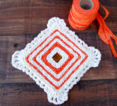 Color Crazy Pattern Trivet w/ Crochet Scalloped Edge