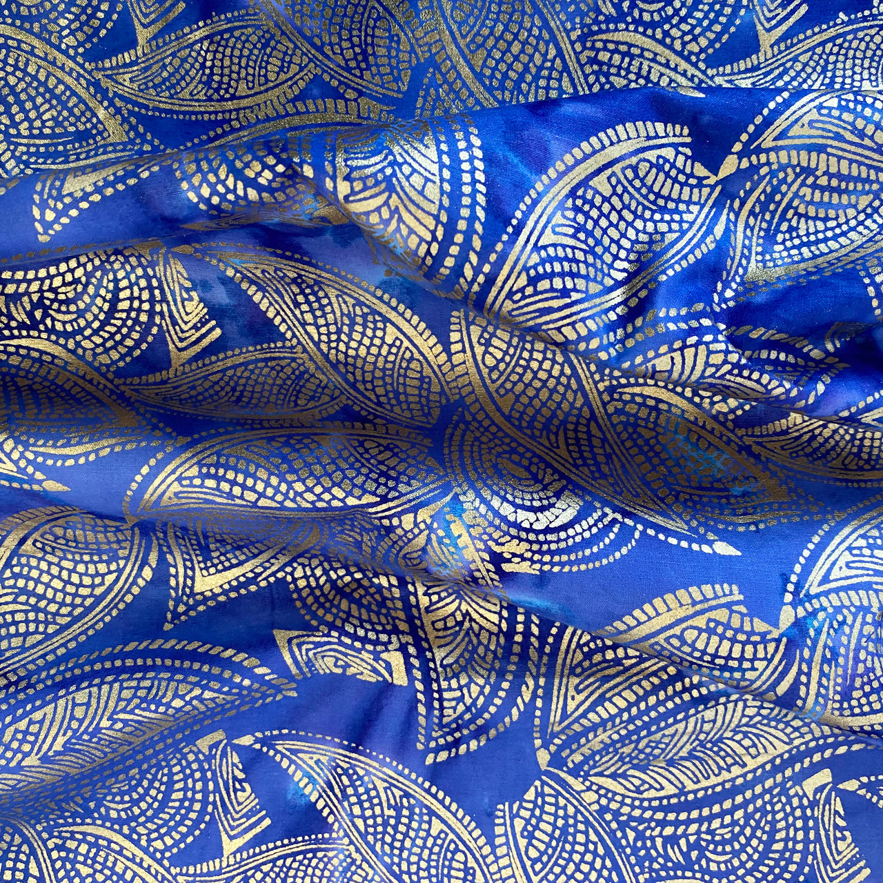 Color Crazy Hand-Dyed Cotton Fabric - Royal Indigo with Gold Leaf