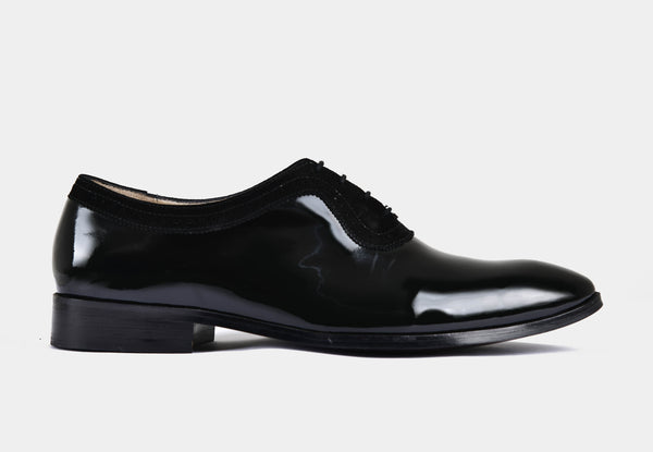 SUITSUPPLY Black Tuxedo Oxford, Patent Leather, Size: 12, Men's Shoes