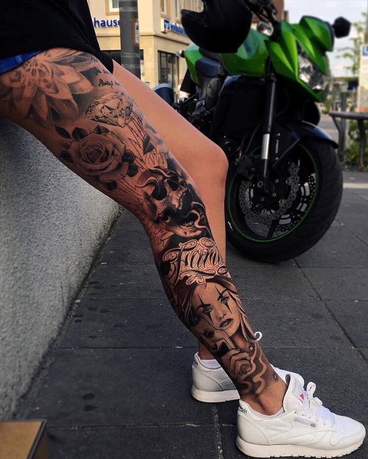 black-gray-leg-sleeve-tattoo
