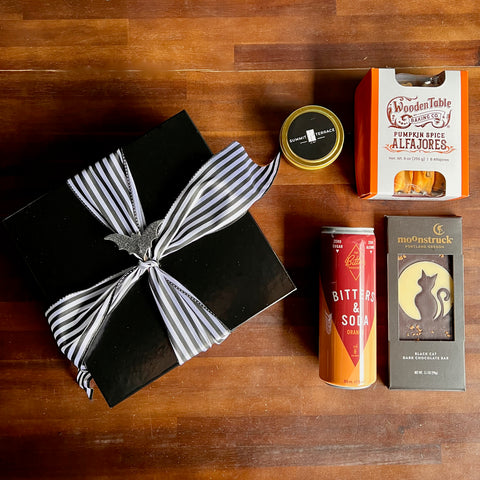 A custom curated corporate gift for a local Seattle company celebrating Halloween. Designed for a virtual Halloween party. Gifts were delivered locally within Seattle and shipped nationwide. 