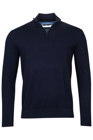 Baileys Half zip navy jumper. Cotton jumper. Pairs great with a shirt for a more smart look. Goes great with a poloshirt for a more casual look. 