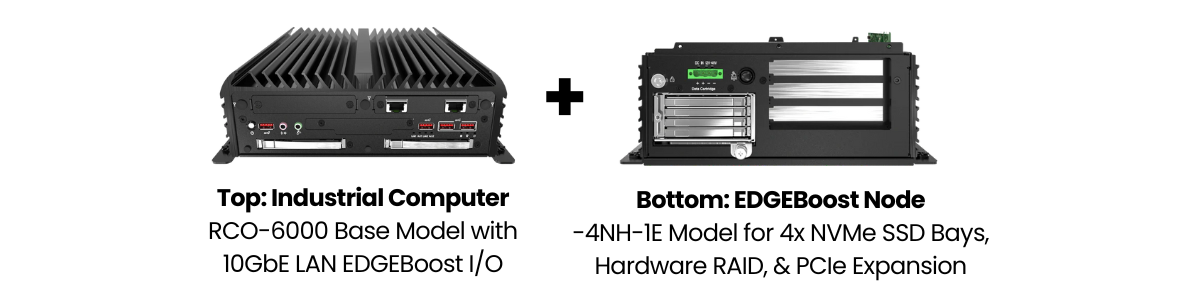 Industrial Computer with 10GbE LAN EDGEBoost I/O + EDGEBoost Node (-4NH-1E) = AI Edge Inference Computer