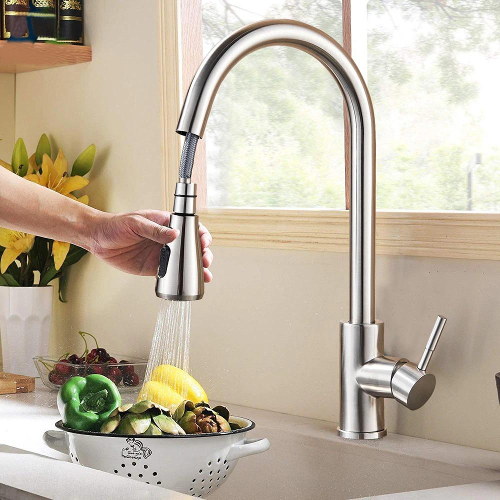 Brushed Nickel Kitchen Faucet With Pull Down Sprayer Kitchen Sink Fau   Brushed Nickel Kitchen Faucet With Pull Down Sprayer Kitchen Sink Faucet Mixer Tap Shower Head Evofine 123018 