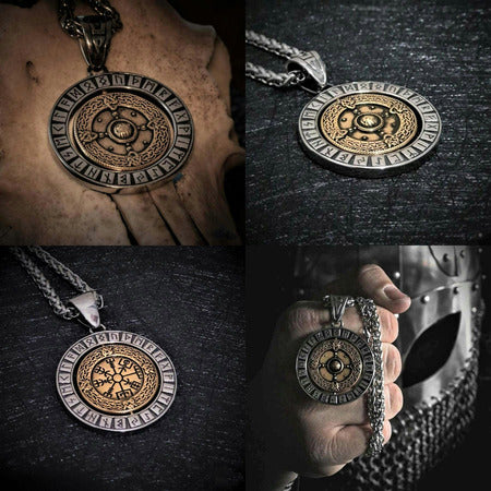 Viking Shield & Vegvisir Rotating Pendant Necklace