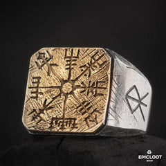 925 Silver Handmade Vegvisir Runic Ring