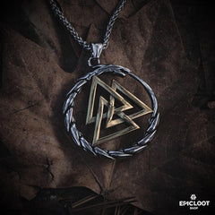 Valknut surrounded by Jormungandr Necklace