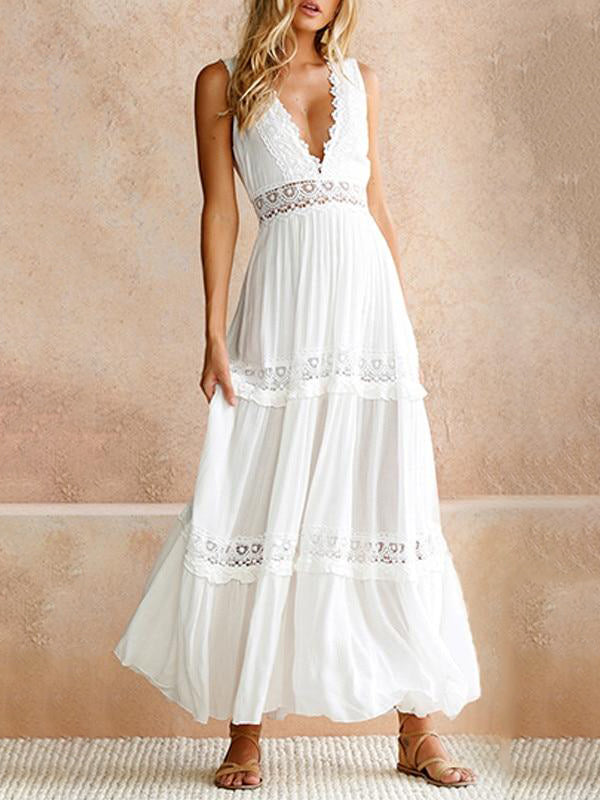 sexy elegant lace sleeveless maxi dress