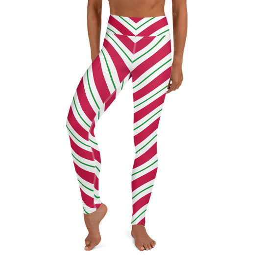 Christmas Candy Cane Leggings, High Waisted Red White Green Striped El –  Starcove Fashion