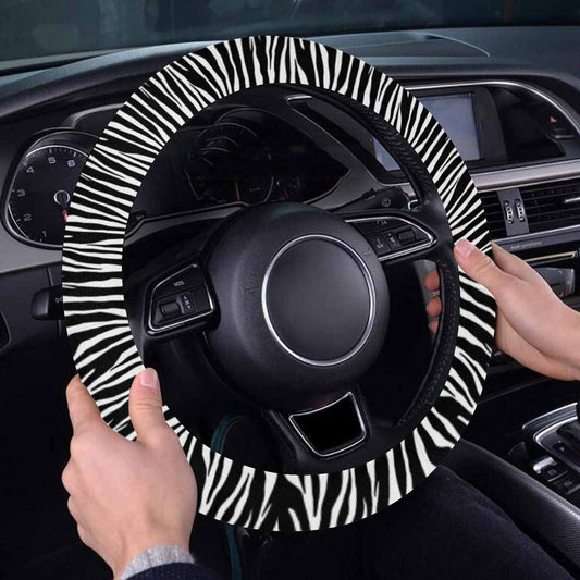 AUTOSW-1004 Beige & Black Cowhide Steering Wheel Cover, For All Vehicl