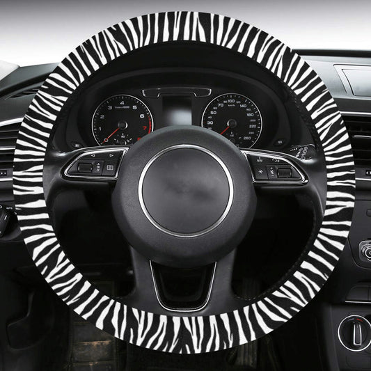 AUTOSW-1004 Beige & Black Cowhide Steering Wheel Cover, For All Vehicl