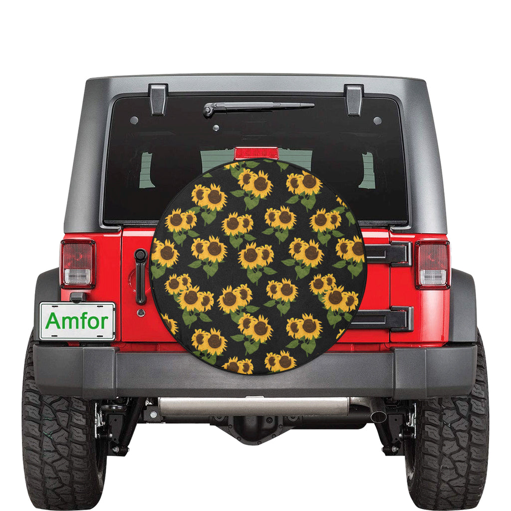 Sunflower Jeep Tire Cover, Spare Wheel Cover, Floral Yellow Flowers Bl