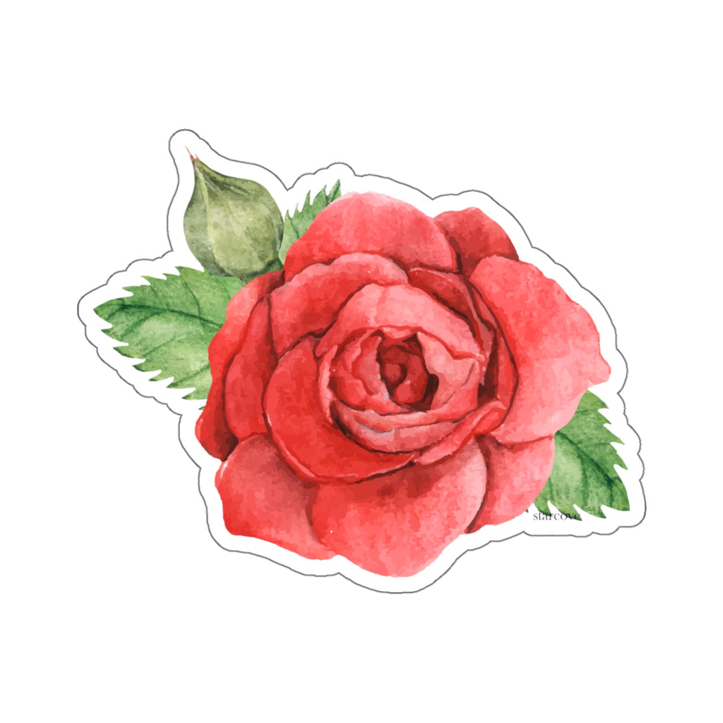 Red Rose Stickers, Flower Watercolor laptop art mural, vinyl car decal ...
