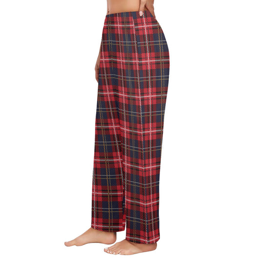 Buffalo Plaid Satin Women Pajama Set, Red Black Check Christmas Long S