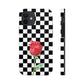 Check Red Rose iPhone 13 12 Case, Black White Checkered Case Mate Tough Phone 11 SE Pro Max Cute Gift XS Max XR X 7 6 Plus 8