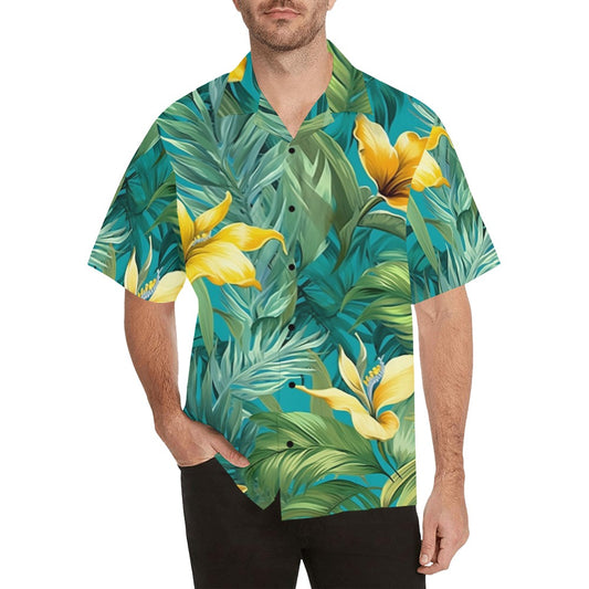 Starcove Tiger Men Hawaiian Shirt, Animal Print Vintage Retro Summer Tropical Hawaii Aloha Beach Plus Size Cool Leaves Button Down Shirt 2XL