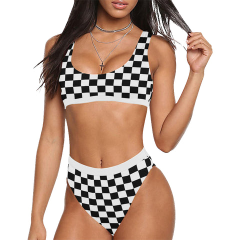 red and white checkered bathing suit