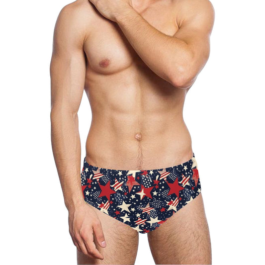 American Flag Men Swim Trunks Sexy, Red White Blue USA Stars