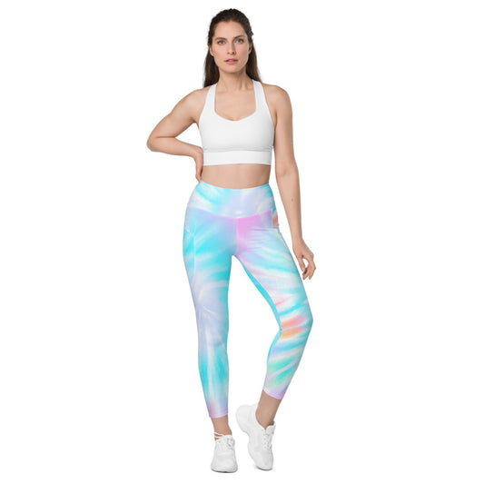 Orange Blue Tie Dye Women Leggings Side Pockets, Printed Yoga Pants Gr –  Starcove Fashion