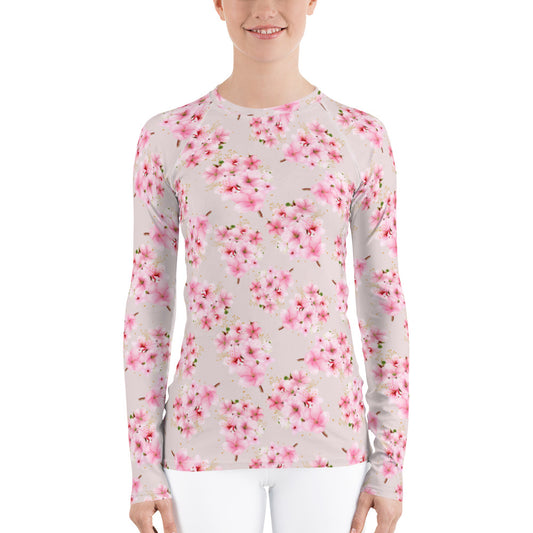 Blue Flowers Women's Rash Guard, Floral Print Surf Long Sleeve Swim Sh –  Starcove Fashion