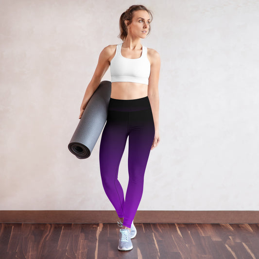Purple Black Ombre Yoga Leggings, Gradient Women High Waisted Workout Dip  Tie Dye Pants Printed Sexy Festival Tights