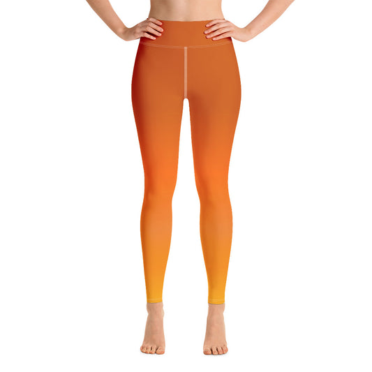 Funky Yoga Leggings Women, Orange Trippy 70s High Waisted Pants