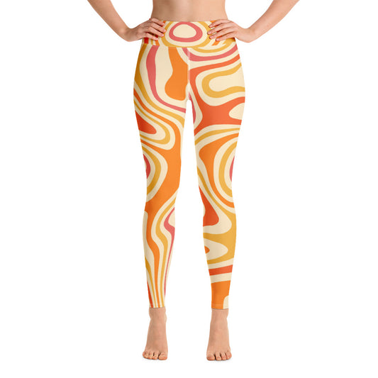 Yellow Plaid Yoga Leggings Women, Tartan High Waisted Pants Cute Print