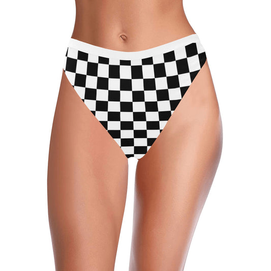 Checkered Bikini Top, Black White Checkerboard Check Sports Bathing Su –  Starcove Fashion