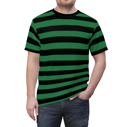 Striped T-shirt - Dark green/white striped - Men