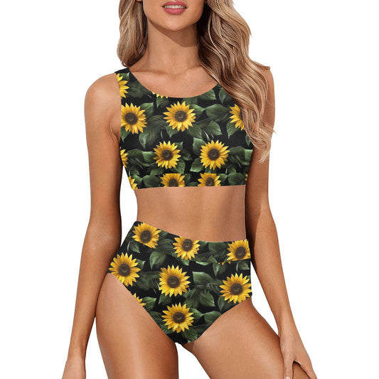 Women's Bikini Summer Fashion Sunflower Print Sexy V-neck Tube Top