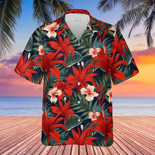 Starcove Army Green Men Hawaiian Shirt, Tropical Camo Print Vintage Retro Summer Hawaii Aloha Beach Plus Size Cool Button Up Shirt All-Over Print Regular Fit