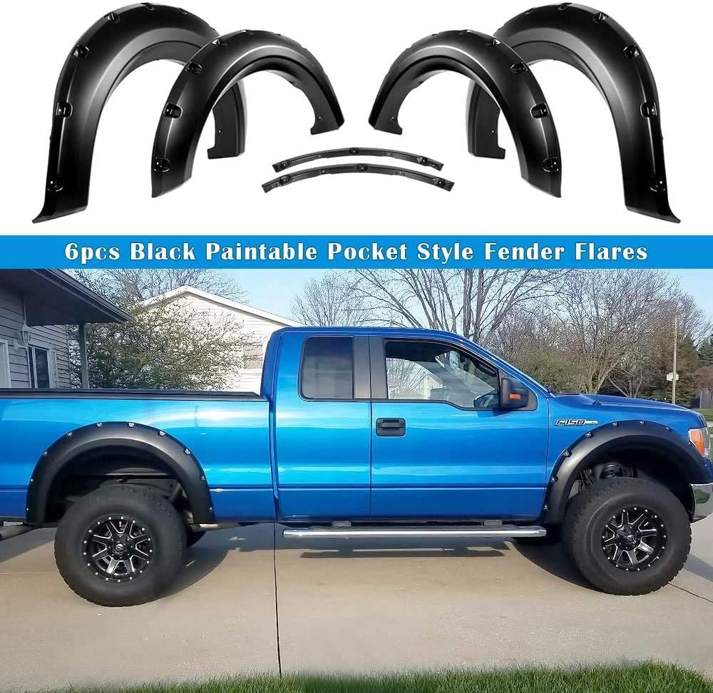 2009-2014 FORD F150 Pocket Style Bolt-Riveted Fender Flares | Black Paintable