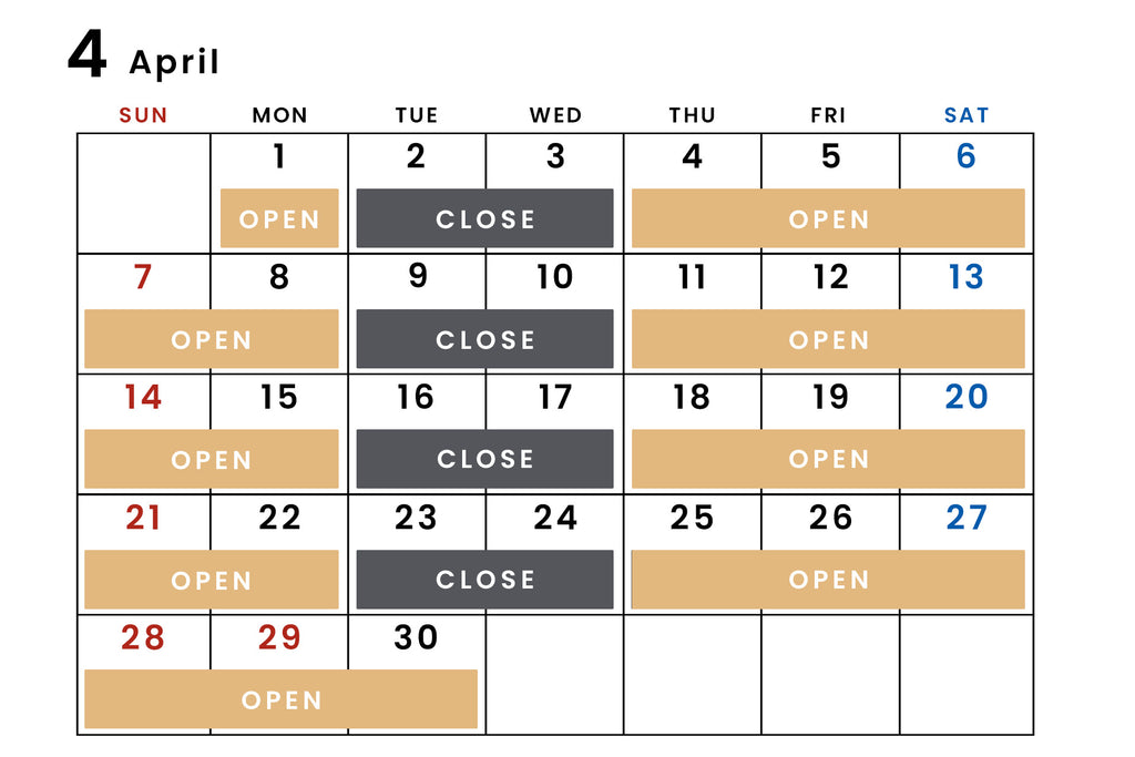 祖師ヶ谷大蔵店4月の営業日