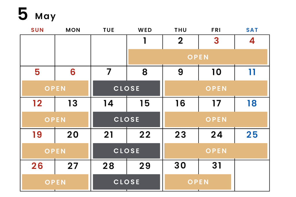 祖師ヶ谷大蔵店5月の営業日