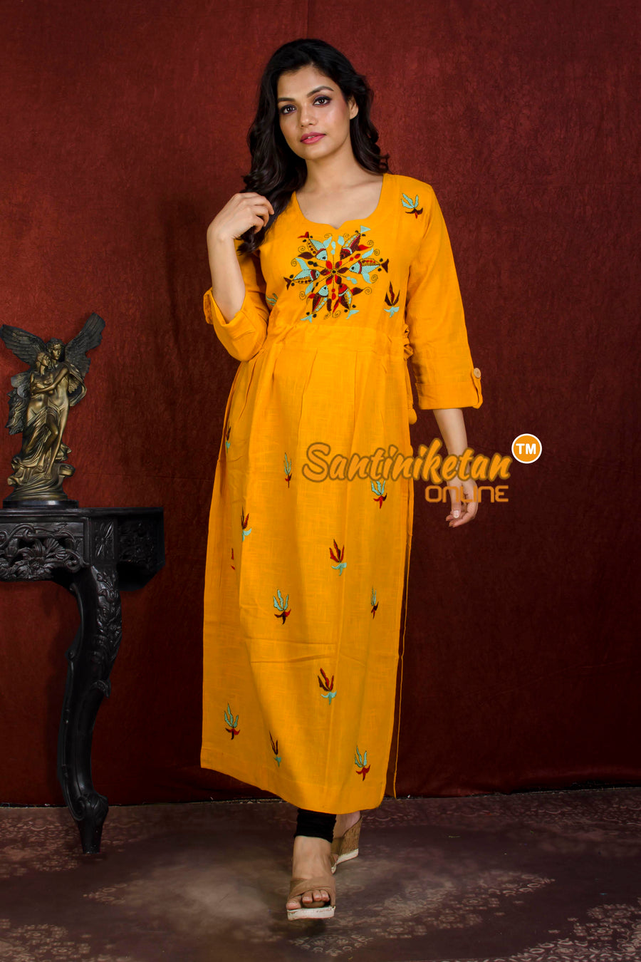 Kantha Stitch Cotton Long Gown With Side Slit Ans Latkan SN20214950