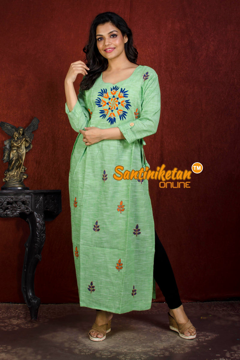 Kantha Stitch Cotton Long Gown With Side Slit Ans Latkan SN20214983