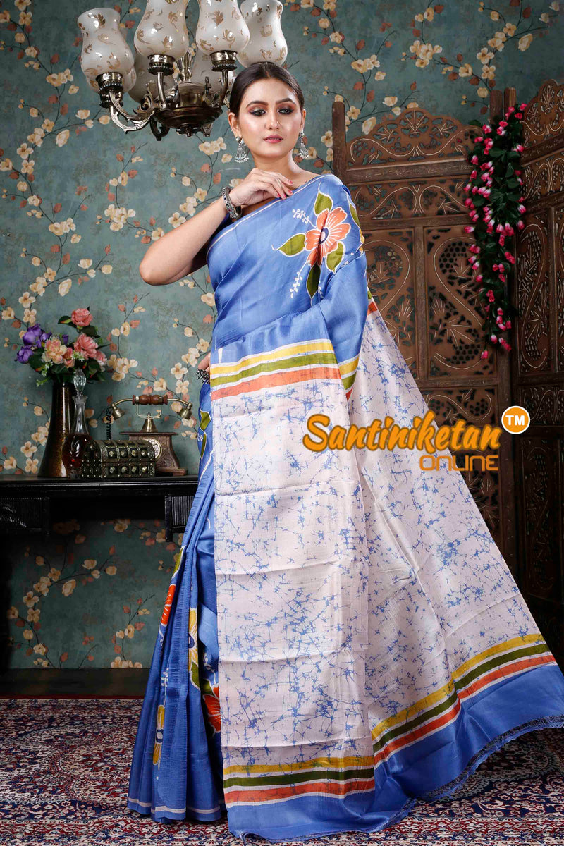 Hand Batik On Murshidabad Silk Saree SN20229000