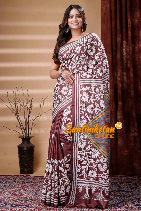 Beige Pure Gachi Tussar Kantha stitch sarees, 1 Mtr, 5.5 m (separate blouse  piece) at Rs 8400 in Bolpur