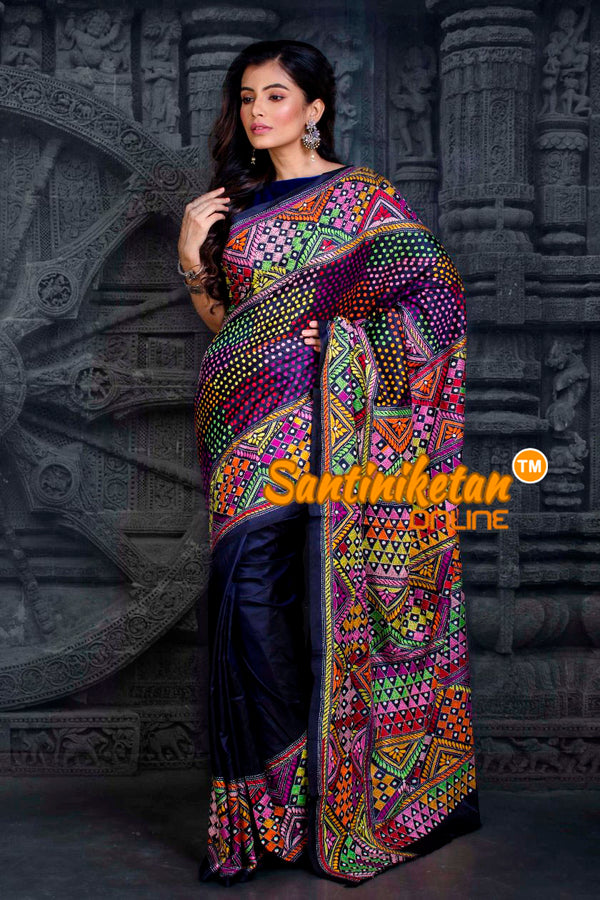 Experience The Elegance with our Handcrafted Katha Stitch Pure Linen Sarees  - 5 | Dhagasaree