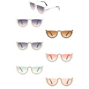 Half Frame Rhinestone Sunglasses
