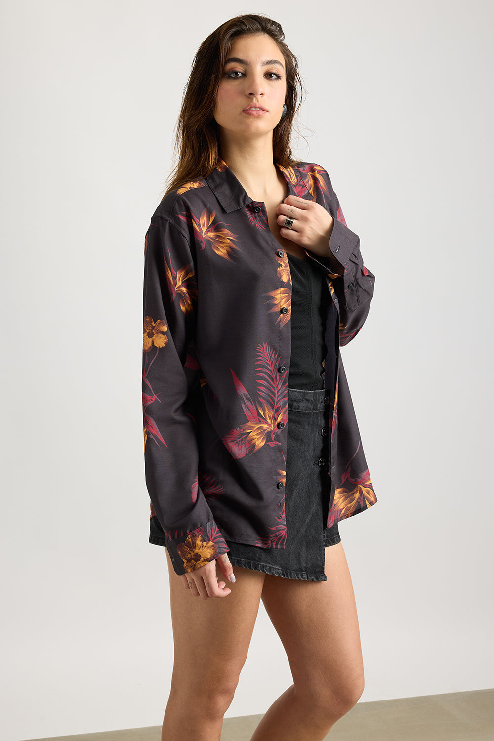 Full Sleeves Flamy Fern Printed Women's Shirt