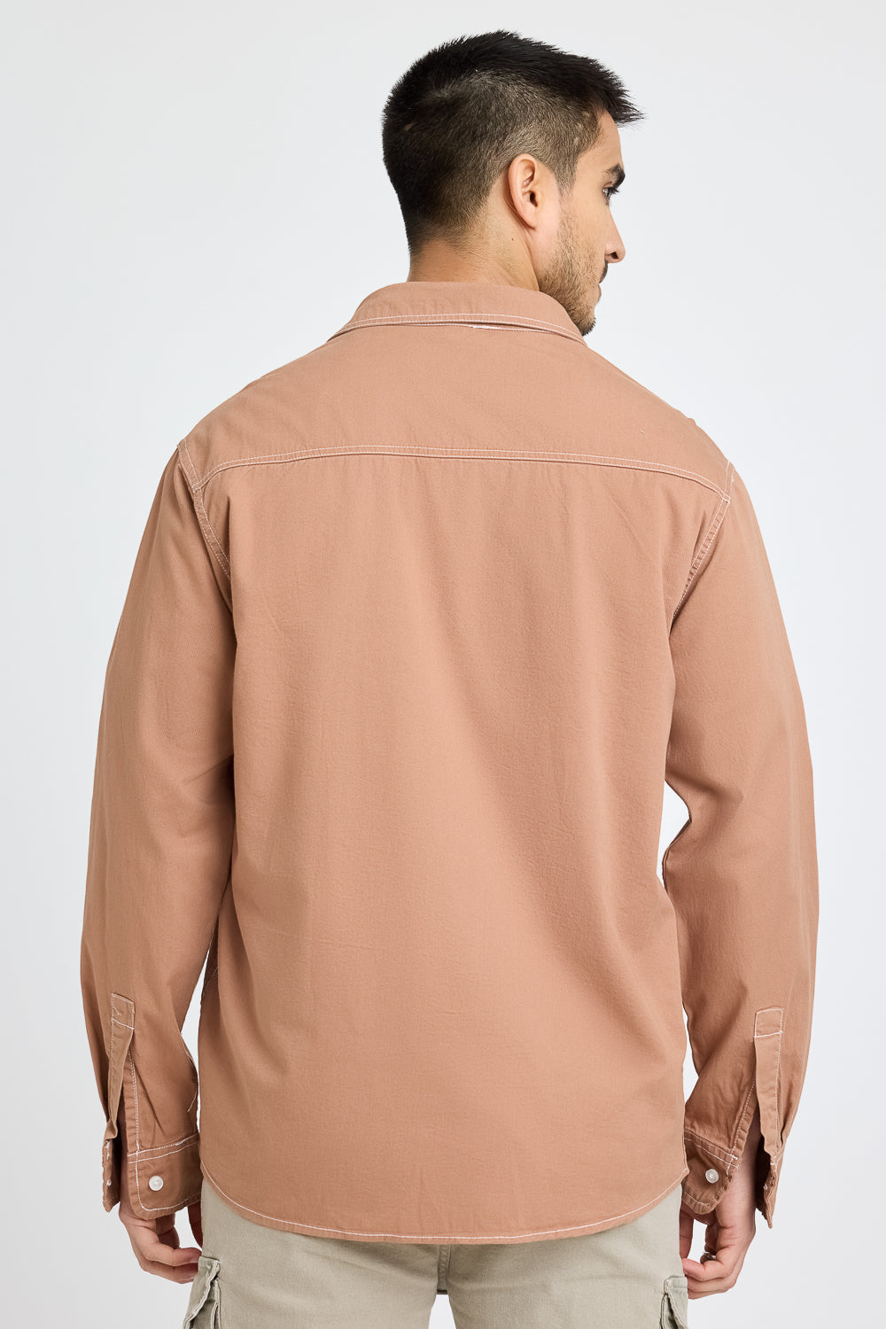 Brown Contrast Stitch Men's Shirt