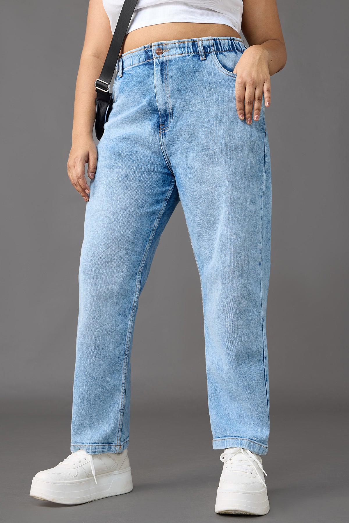 Elasticated Light Blue Mom Jeans