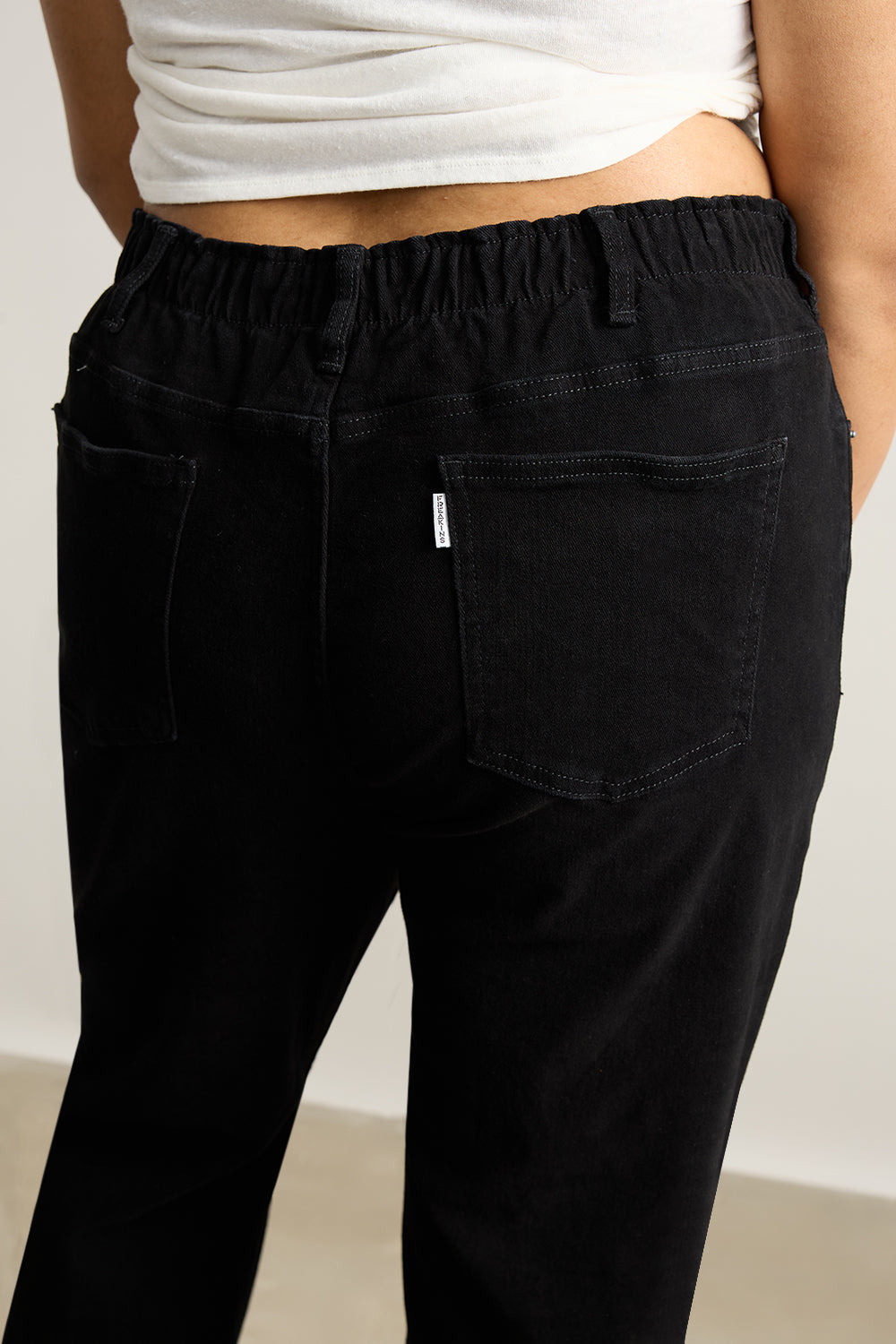 Curve Ebony Elasticated Distress Mom Jeans