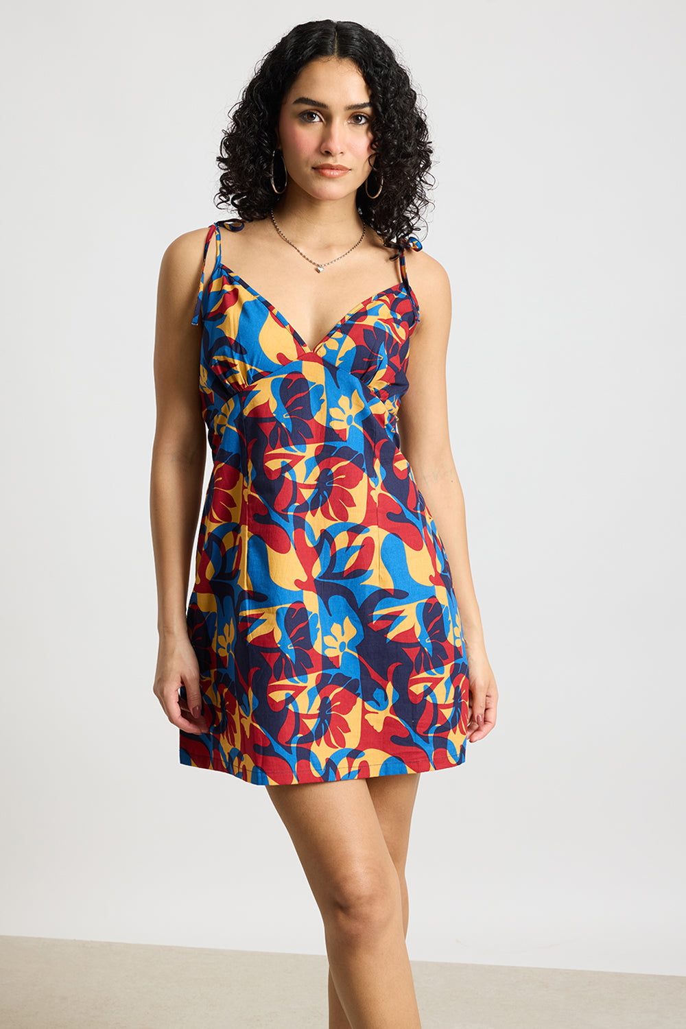 Abstract Floral Printed Poplin Dress