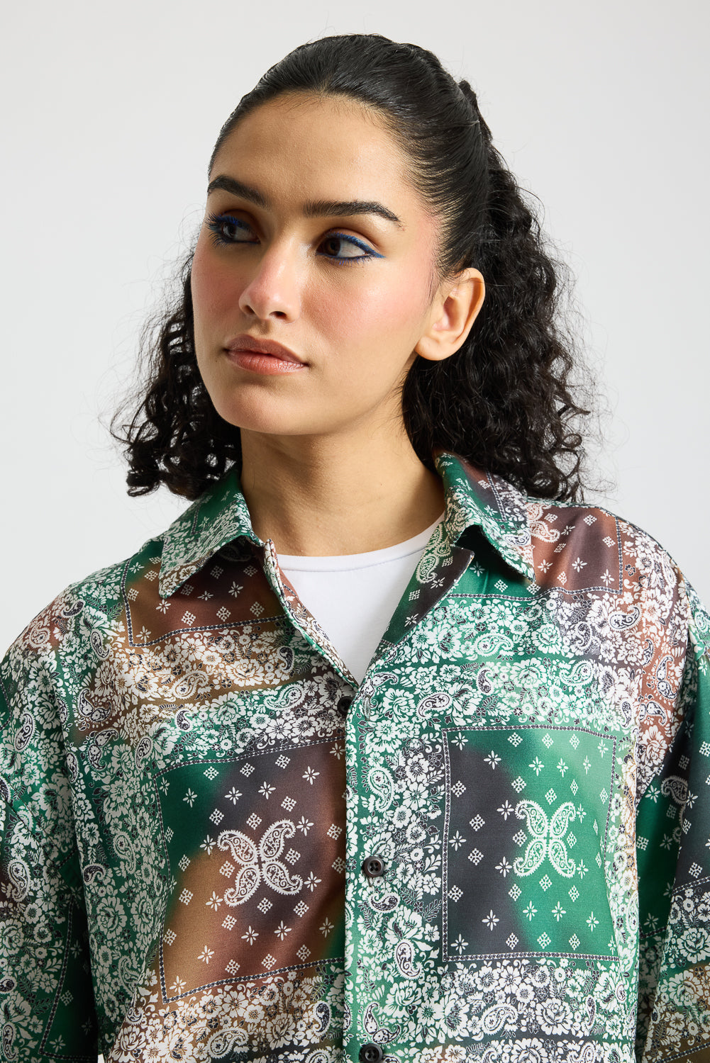 Green Multi Print Women's Resort Shirt