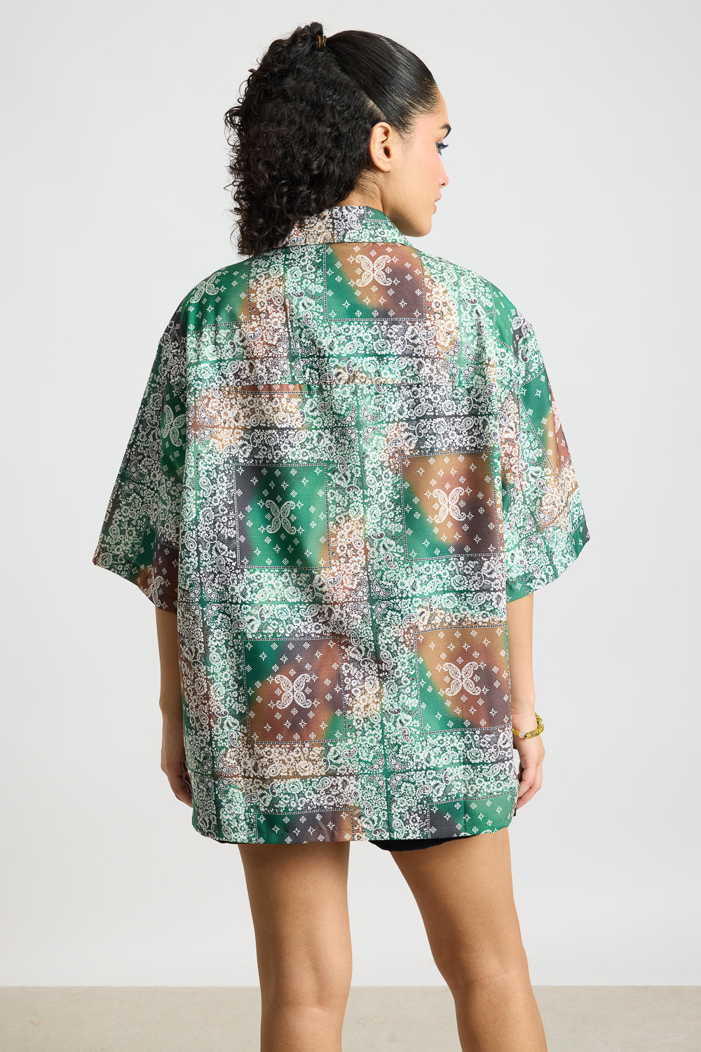 Green Multi Print Women's Resort Shirt