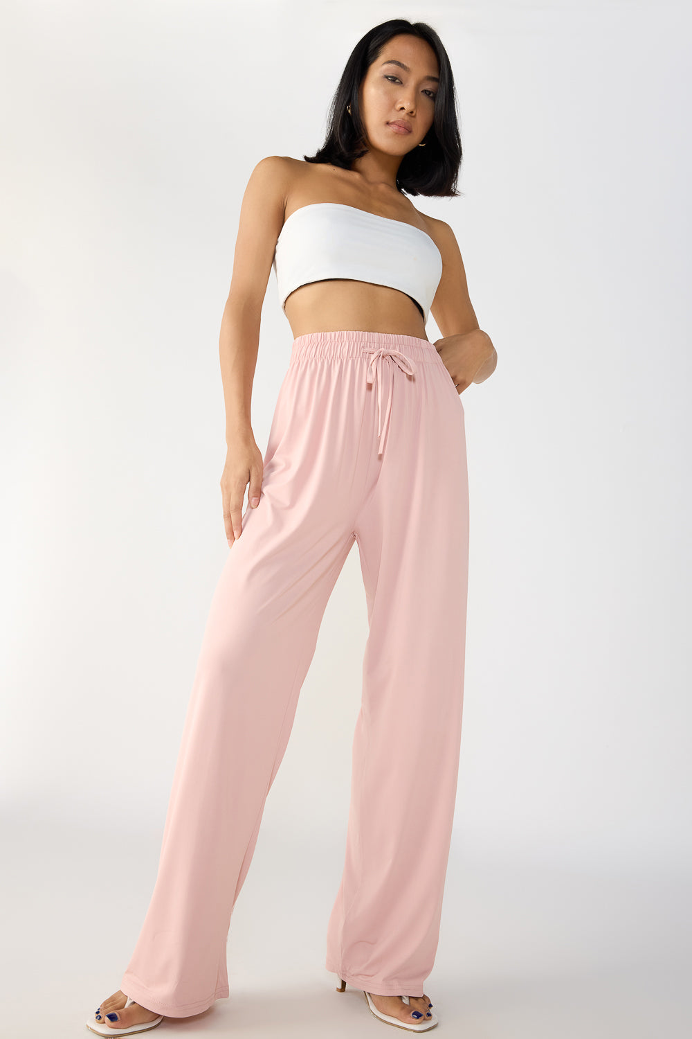 Blush Pink Elasticated Flared Korean Pants