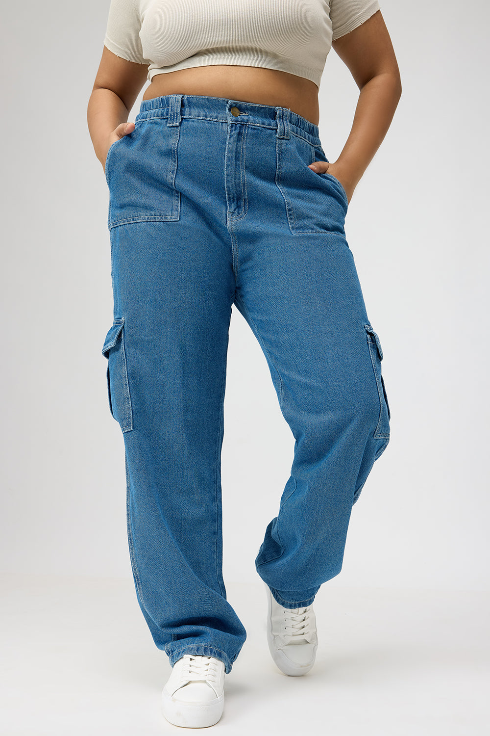 Curve Mid Blue Cargo Utility Jeans