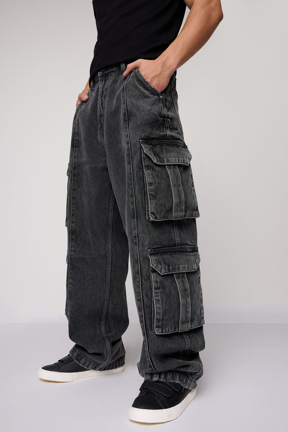 Faded Slate Utility Men's Baggy Cargo Jeans